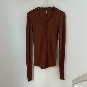 Free People Going Places Cardi Mocha Chocolate Brown Ribbed Button-Up Cardigan